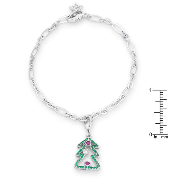 Christmas Tree 0.35ct CZ Rhodium Holiday Charm Bracelet