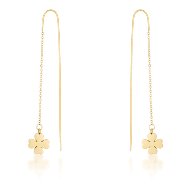 Patricia Gold Stainless Steel Clover Threaded Drop Earrings