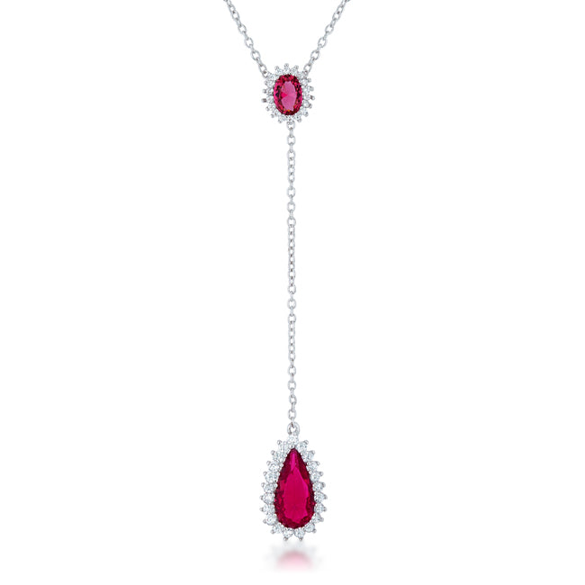 Lara 5.8ct Ruby CZ White Gold Rhodium Classic Drop Lariat Necklace