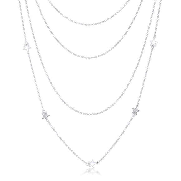 Multi-Chain Rhodium Star Necklace with CZ