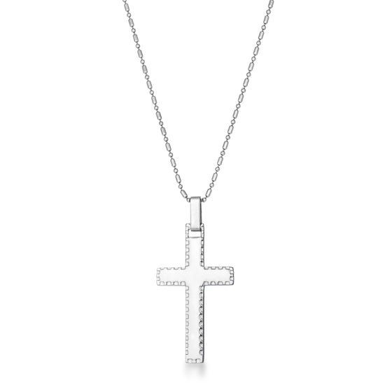 Large Stainless Steel Cross Necklace with Laser Etched Design