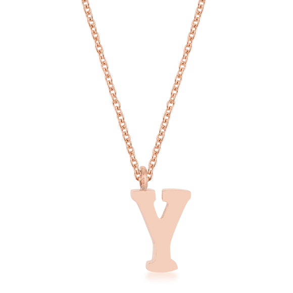 Elaina Rose Gold Stainless Steel Y Initial Necklace