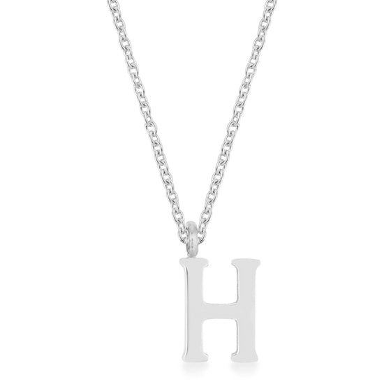 Elaina White Gold Rhodium Stainless Steel H Initial Necklace