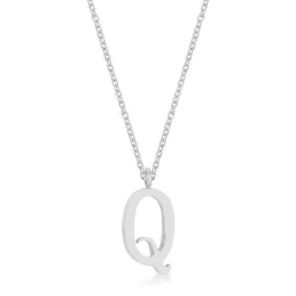 Elaina White Gold Rhodium Stainless Steel Q Initial Necklace