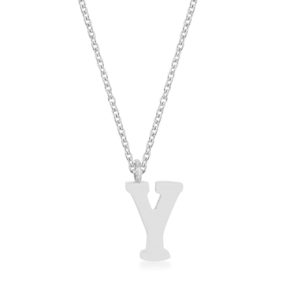 Elaina White Gold Rhodium Stainless Steel Y Initial Necklace
