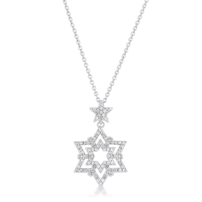 Stella 0.3ct CZ White Gold Rhodium Star Drop Necklace