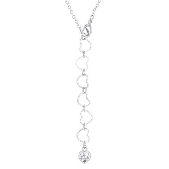 Sweet and Romantic Rhodium Melded CZ Hearts Necklace