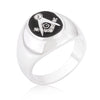 Silvertone Onyx Cubic Zirconia Masonic Ring