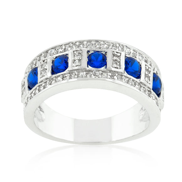 Blue and Clear Encrusted Silvertone Ring