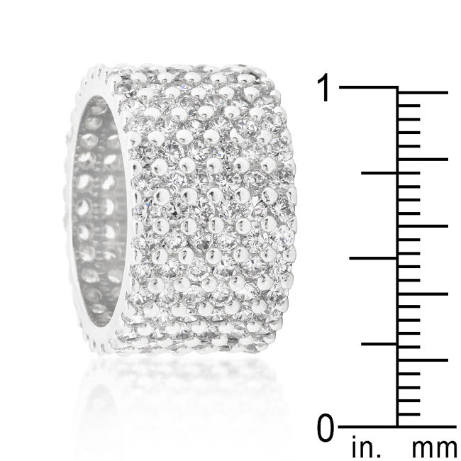 Silvertone Finishd Wide Pave Cubic Zirconia Ring