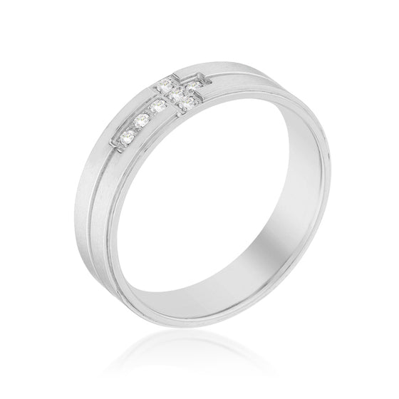 Band Ring with Cubic Zirconia Cross Design