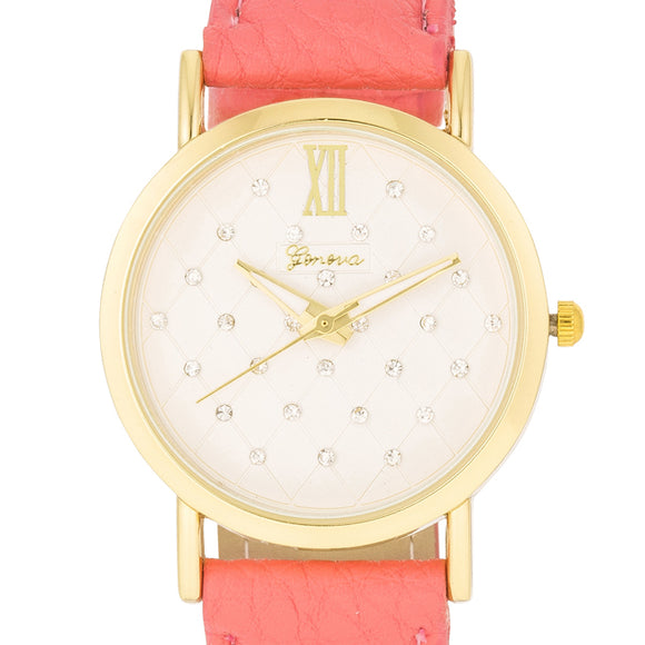 Gold Coral Leather Watch