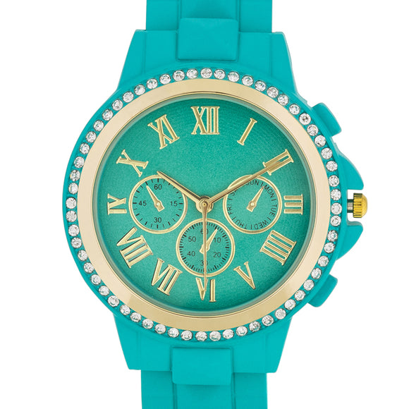 Ava Gold Turquoise Metal Watch With Crystals